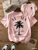 Casual Retro Shortsleeved Tshirt Palm Tree And Sun Pattern Round Neck Light For Summer Beach Outing Summer Casual Wear