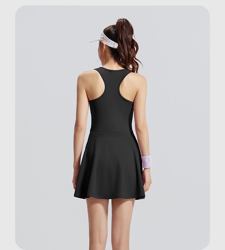 Kangnian Zipper Jumpsuit Skirt: Anti-Exposure Tennis & Running Dress