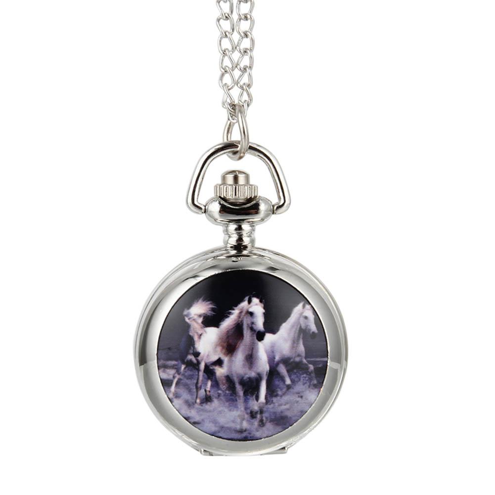 Fashion Vintage Colored Decorative Horse Pocket Watch On Chain Vintage Watches Quartz Necklace Pendant Clock Gifts For Women