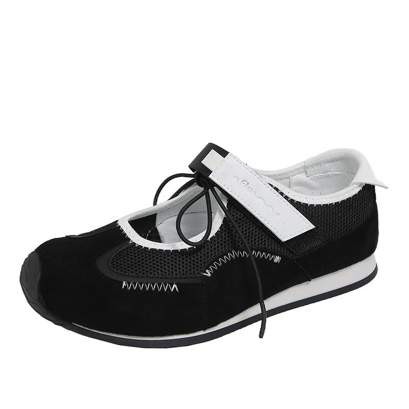 2025 Summer New Soft Leather Flat Bottom Hollow Strap Velcro Retro Versatile Mary Jane Shoes Ballet Shoes Women