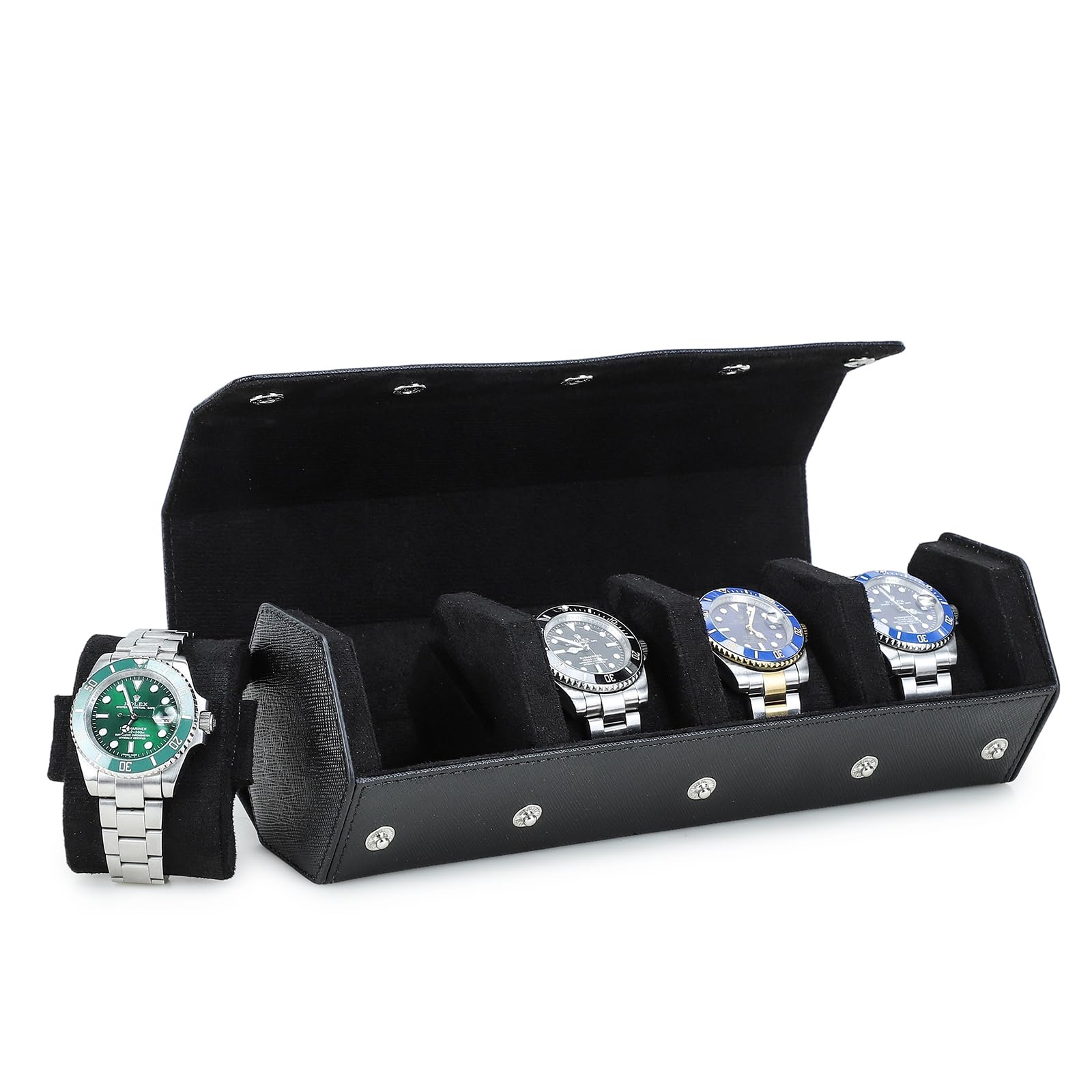 

семейные часы Подходит для 4 шестиугольных ретро-часов Часы из натуральной кожи Хранение часов Роскошный бархат Бизнес Черный Ролл для визиток, Часы, Кейс, Кейс, Коробка,