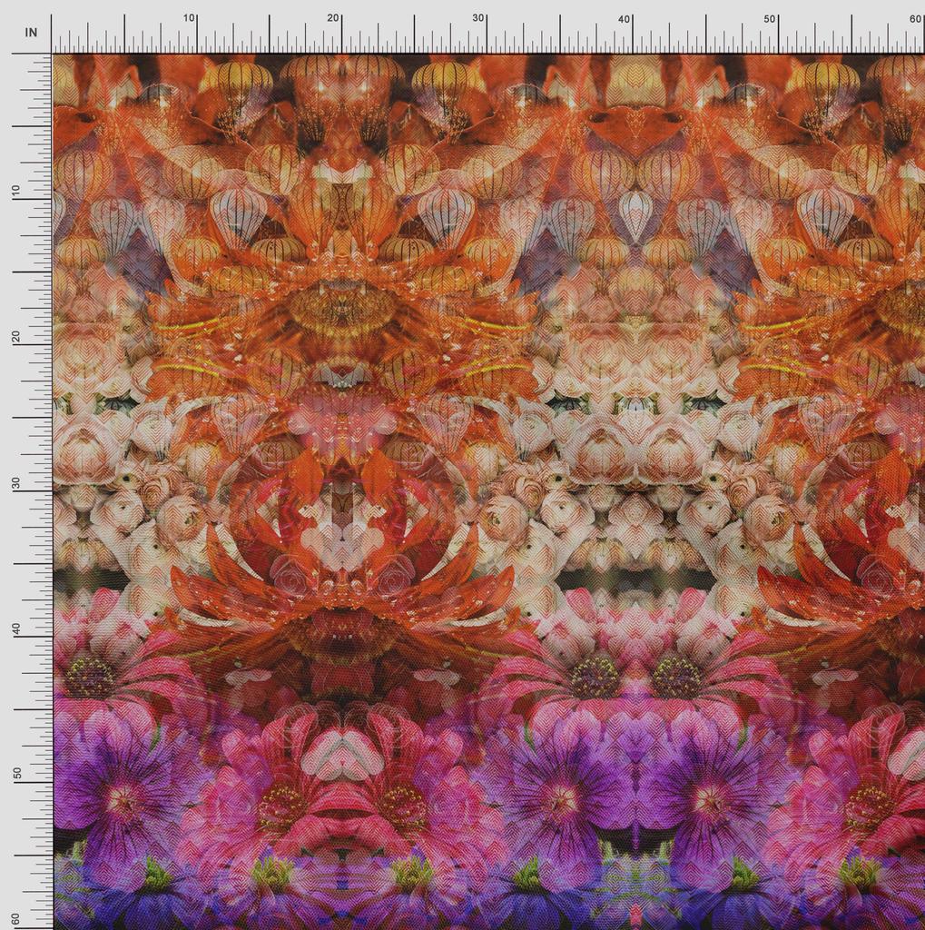 Soimoi Japan Crepe Satin Fabric Daisy & Wild Flower Panel Fabric Prints By metre 42 Inch