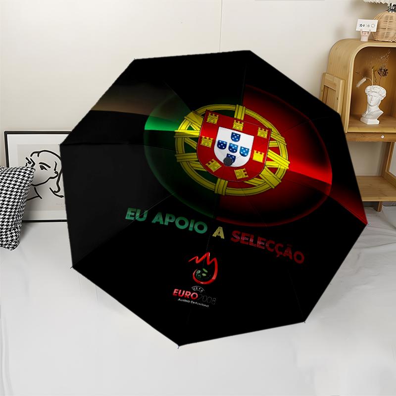 Portugal Football team Print Automatic Umbrella, 8 Rib Iron Frame, Plastic Handle, Suitable for Outdoor Travel &Daily , Ideal Gift