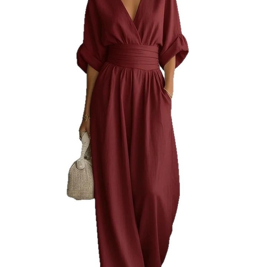 New Summer Spring Elegant Waist V-Neck Women's Jumpsuit