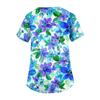Women's Fashionable V-neck Workwear Printed Short Sleeved Pocket Side Slit Workwear Basic Pullover Top