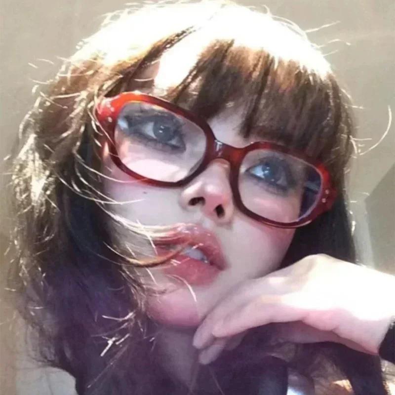Y2k Vintage Decorative Goggles Retro Square Frame Eyeglass Women Red Computer Reading Glasses Clear Blue Light Blocking Eyewears