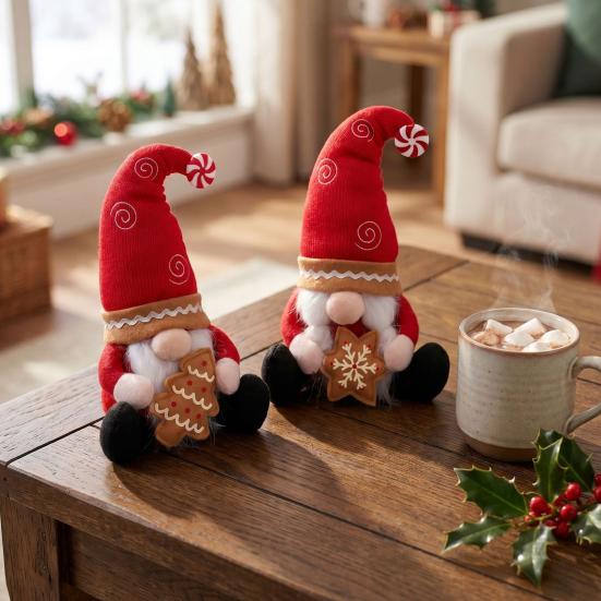 Charming Christmas Gift Sets Gnome Decoration, Nordic Red Santa Figurine, Tomte Swedish Window Display Dolls Elf Ornament with Tree/Snowflake