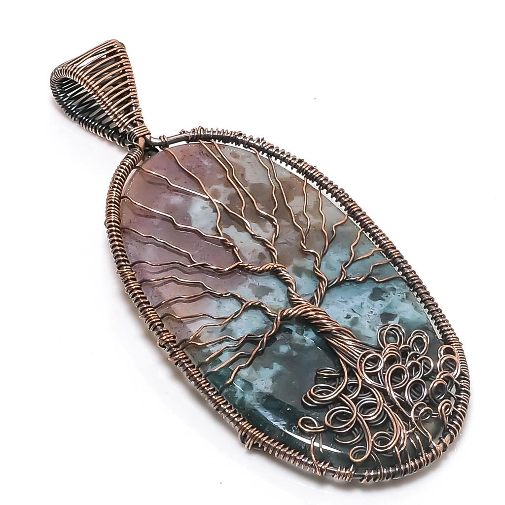 Moss Agate Pendant, Gemstone Jewelry 999 Copper Wire Wrap Tree Of Life Pendant, Gift For Women Handmade Pendant