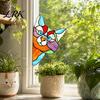 Cat Lover Gift for Windows Stained Glass Window Cling, Vintage Colorful Kitty Decal, Removable Static Artistic Decoration Sticker Door Wall
