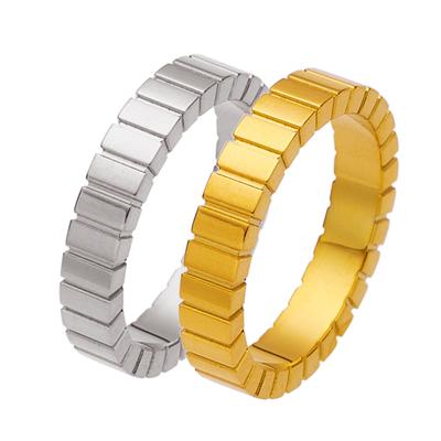 Fashionable and Indifferent Style Light Luxury Ring Simple Striped Checkered Ring for Women