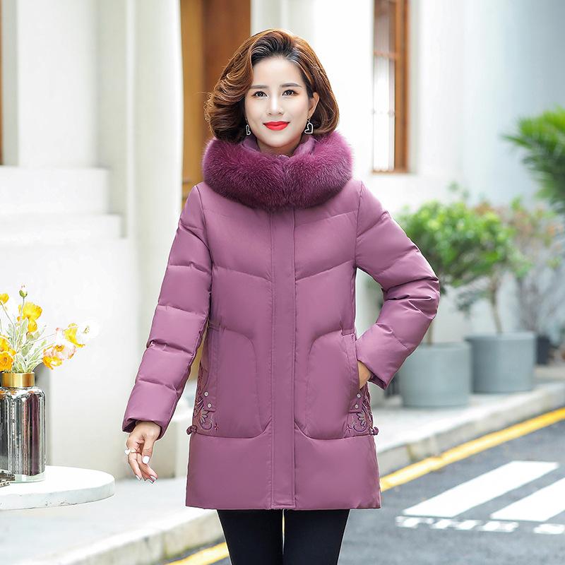 Medium and Long Loose Winter Middle-aged and Elderly Large-size Fur Collar Hooded Warm Jacket