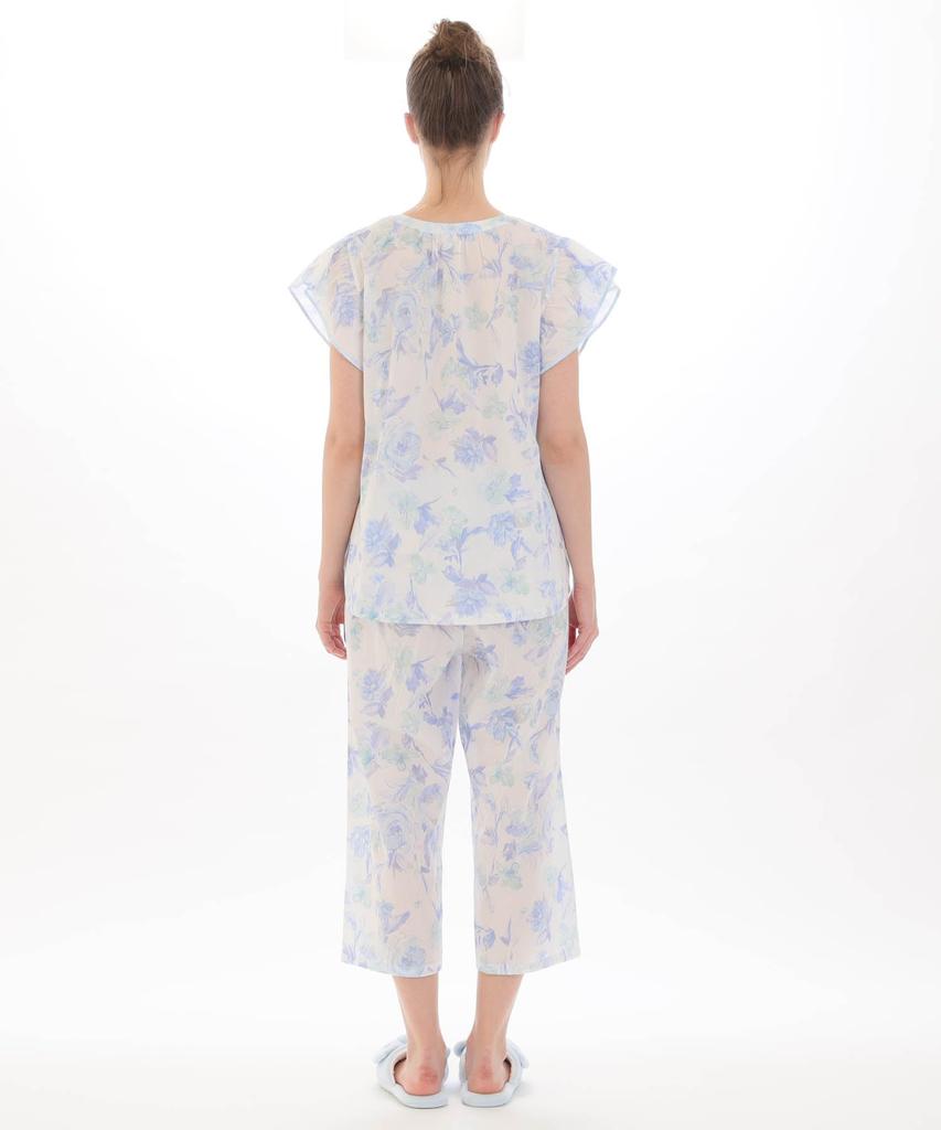 Narue White Pajama Size Lawn Floral Frill Sleeve Pajamas Women's Set, 60,