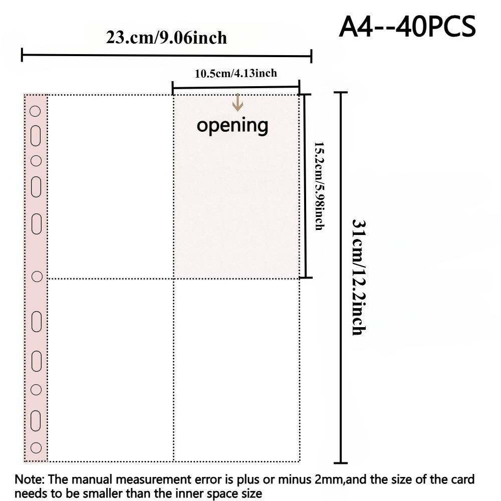 

40pcs A4 Photo Sleeves with 320 A4 Hole Binder Pockets,4 Compartments,Double-Sided 4-Hole Photo Protector,For A4 Ring Binders