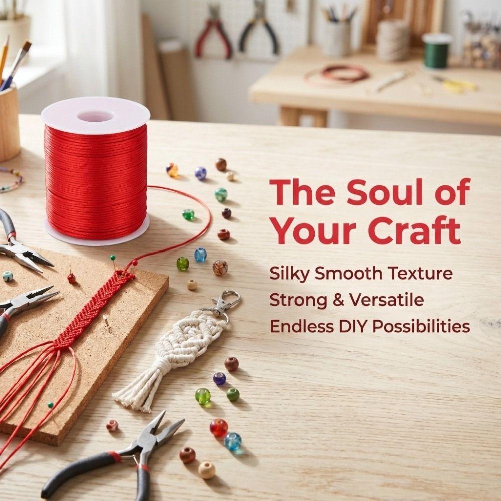 100m Craft String 1.5mm Satin Rattail Cord Silky Trim Durable Silk Rope Versatile Smooth Beading String Bracelet Making