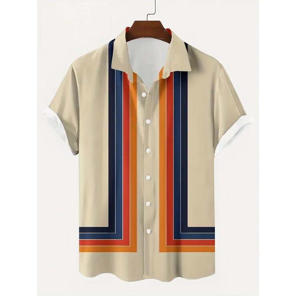 Men's Classic Striped Casual Shirt, Summer Loose Hawaiian Beach Top