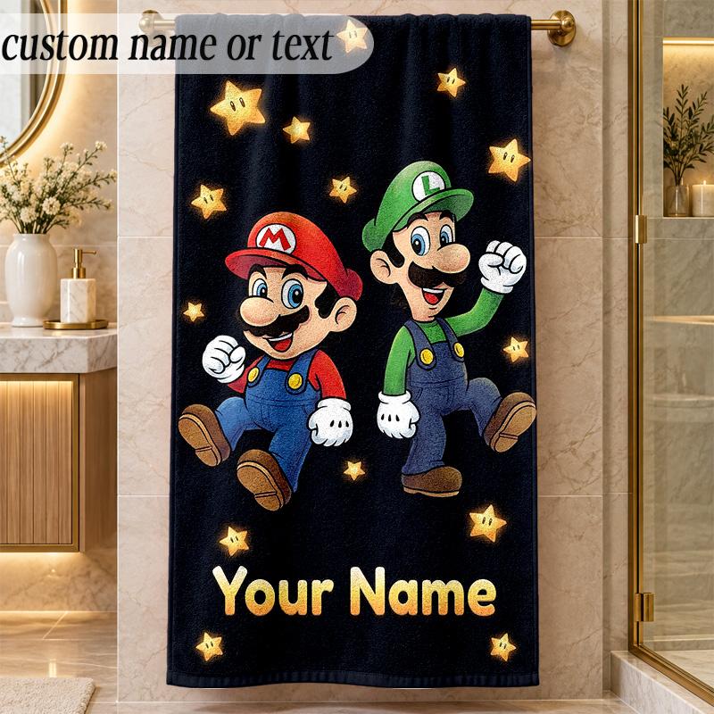 Beach TowelSuper Mario Custom Name Text Personalized Soft Towel for Beach Pool Indoor Home Decor Gift