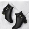 Top Layer Soft Leather Ladies Ankle Boots Fashion Thick Heel Pointed High Heel Lace Ankle Boots