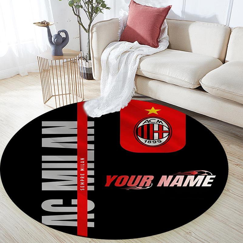 Custom Name,AC Milan pattern round rug,Carpet Rug for Living Room Bedroom Playroom ,Non-slip Floor Mat,Holiday Gifts and Birthday Gifts.