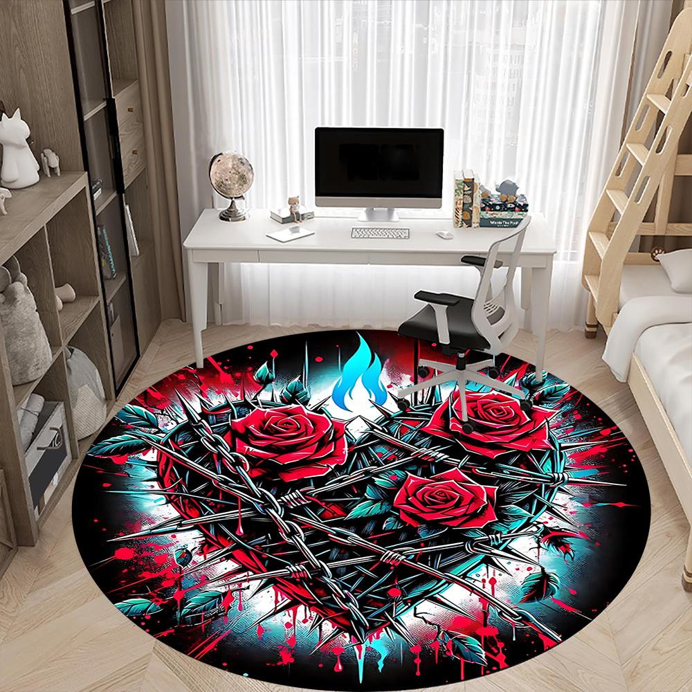 

1PC Barbed Wire Roses Office Round Rug, Non slip, Soft and Durable Office Rug for Interior Decoration, Perfect for Office 80cm