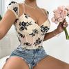 European-American Spicy Girl See-through Low-cut Lace-up Flocked Short Tank Top K0652