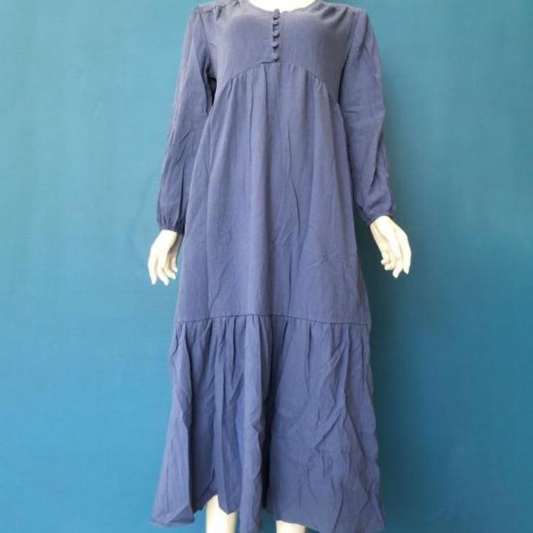 Women Long Sleeve Bohemian Cotton Linen Swing Dress Oversized V Neck Flowy Tiered Ruffle Pleated Long Dress