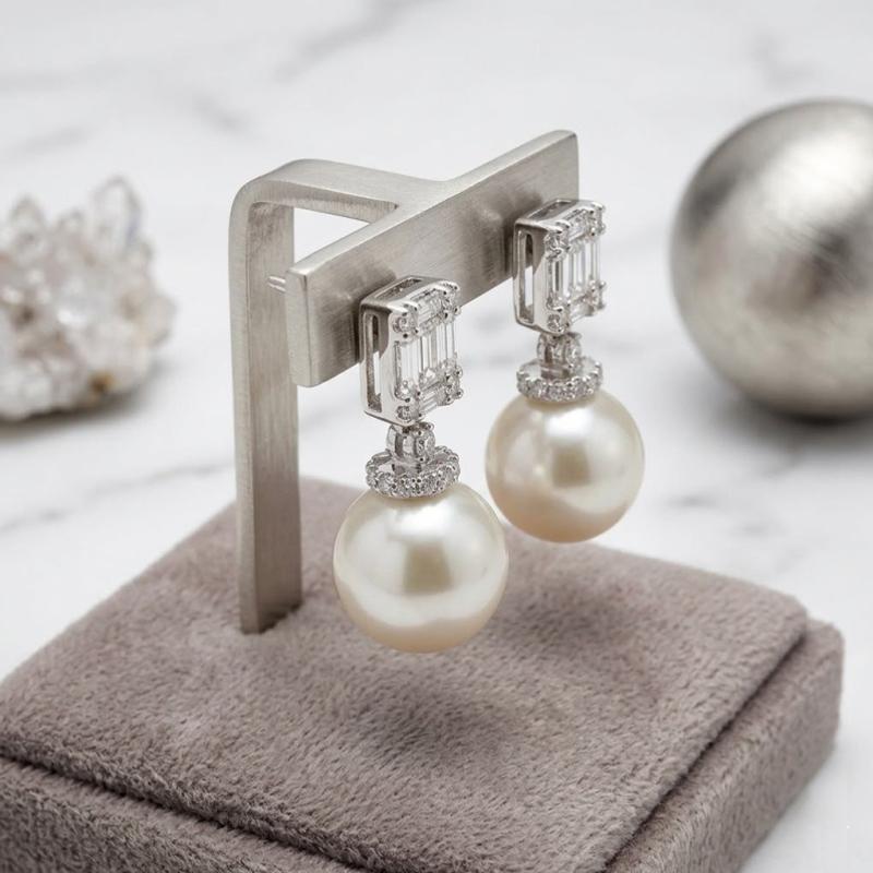 Xiaomi Huitan Sparkling Cubic Zirconia Geometric Drop Earrings for Women Elegant Wedding Imitation Pearl Bridal Elegant Trendy Jewelry