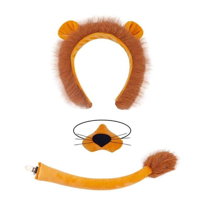 Kinder Süßes Löwen-Cosplay-Set Löwenohren Stirnband Schwanz Löwenpfoten Handschuhe Fliege Tüllröcke Halloween Kostüm