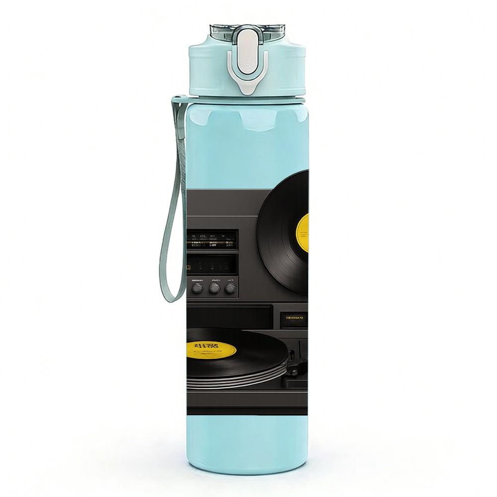 1PC Retro Turntable Vinyl Player 750ml Color Plastic Sports Water Bottle Leakproof Flip Straw Lid For Sports Office Home Use