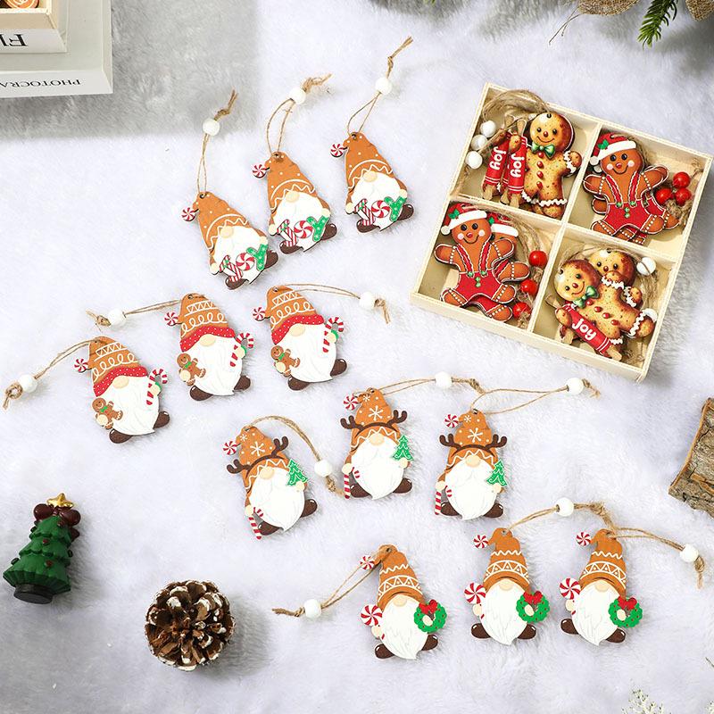 Christmas Cartoon Gingerbread Man Ornaments: 4-Piece Wooden Set for Tree & Small Gifts