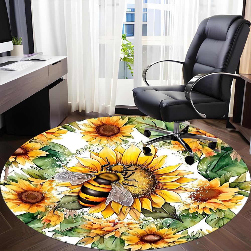 1pc Sunflower Bee Chair Carpet for Office, Non slip, Soft and Durable Office Rug
