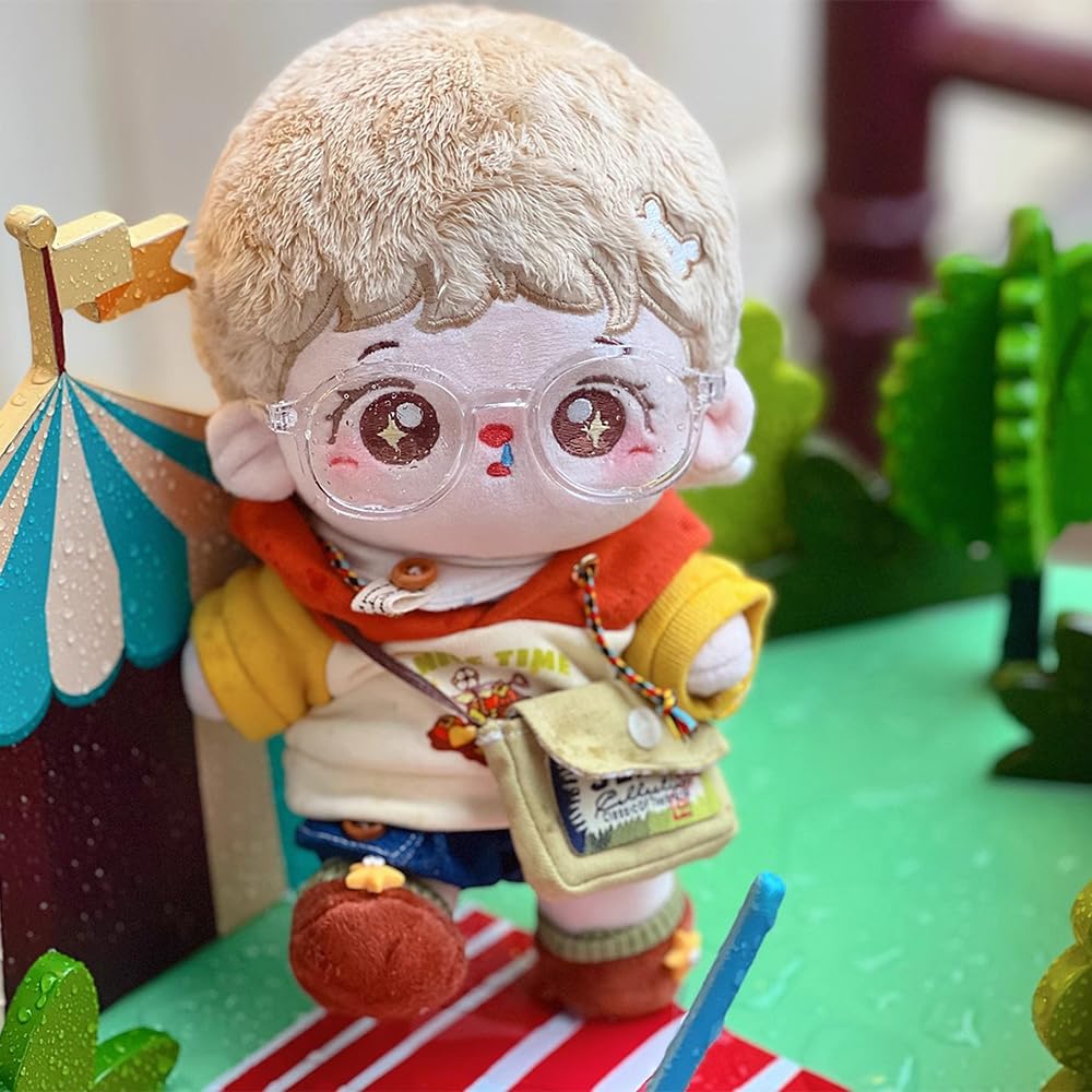 Niannyyhouse 20cm Plush Toy Color Cotton Doll Clothes, Blocking, Hoodie, Jeans, Shoes, Scarf, Glasses, Backpack, Clothes, Dress-Up (Coffee)