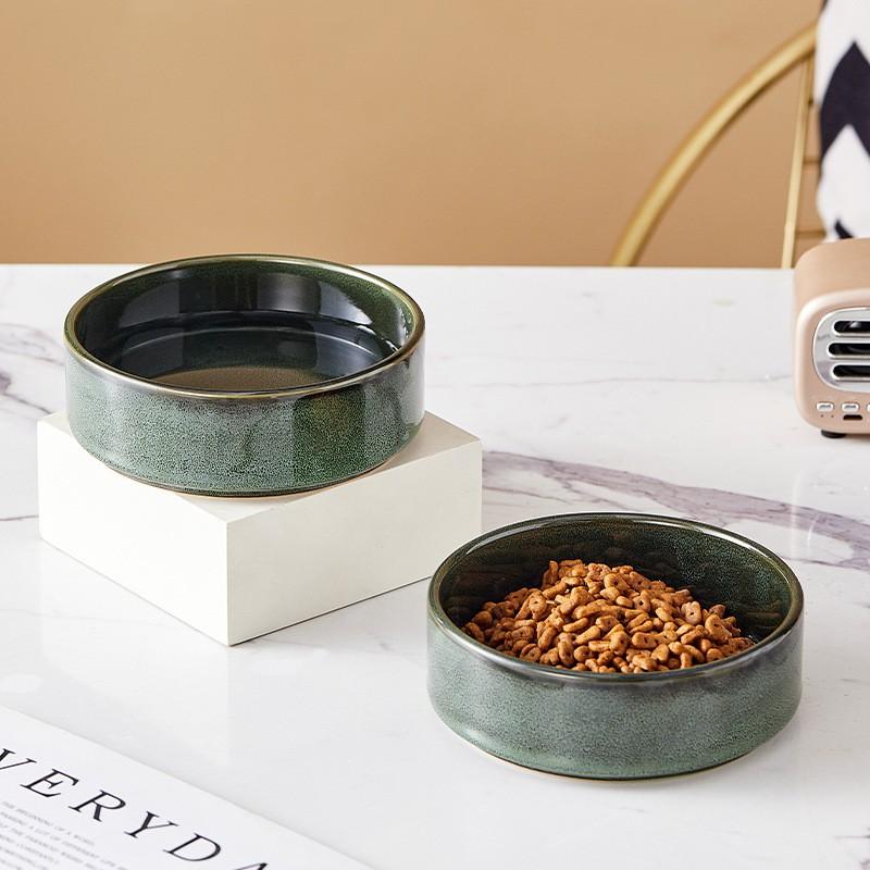 Large Capacity Ceramic Cat Bowl Anti-Spill Elevated Neck Protection Food Water Feeder