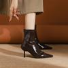 10086-2 Fashion Skinny Leg Boots Pointed Glossy High Heel Short Boots Autumn New Belt Buckle Skinny Heel Short Women's Boots