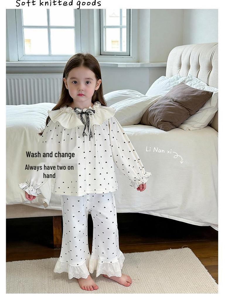 86010 Mädchen Spitzen-Pyjama-Set - Frühjahrs-Kollektion 2026 Klasse A Reiner Baumwollstoff