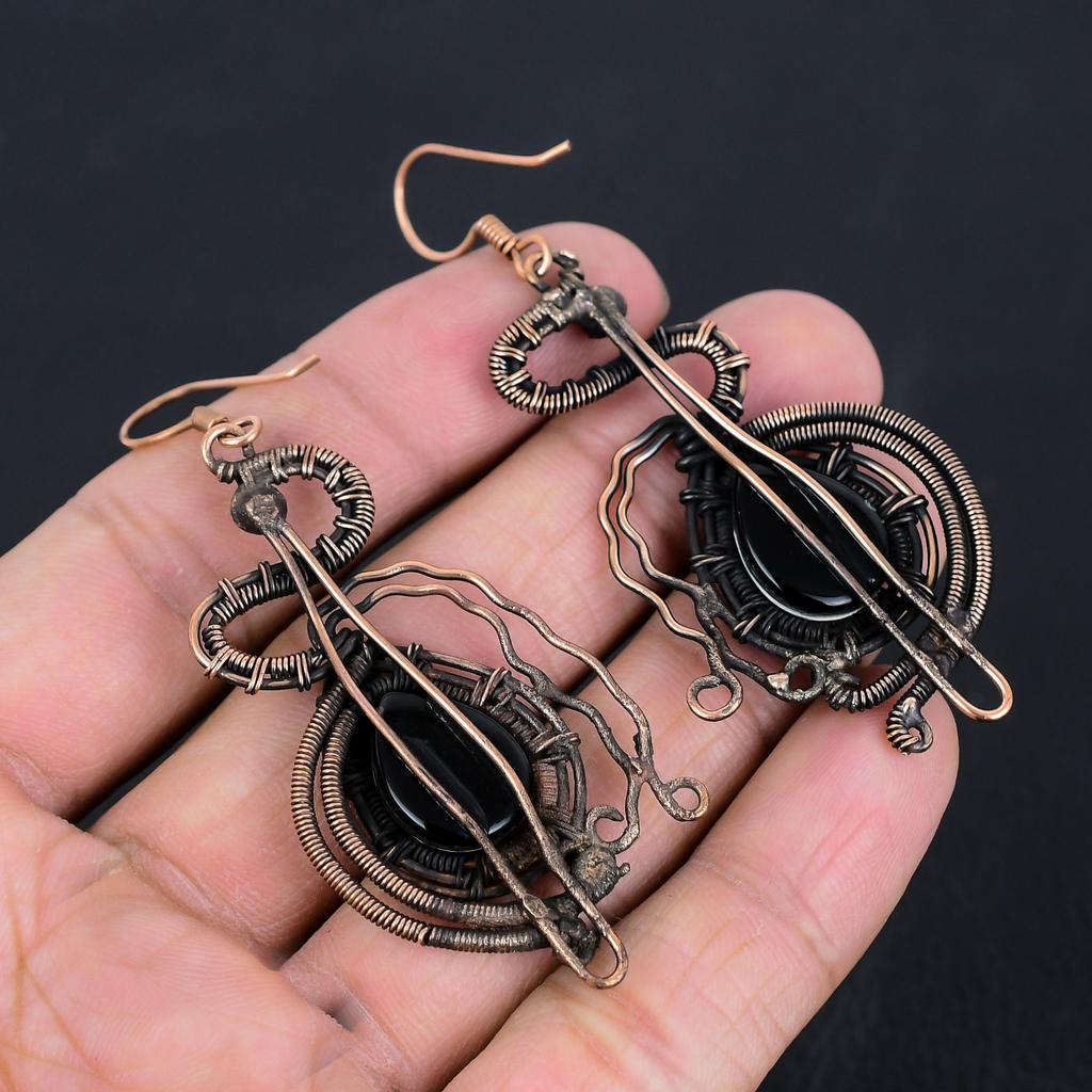 Australian Triplet Opal Earrings, 999 Copper Wire Wrapped Earrings, Handmade Gemstone Jewelry Earrings For Memorial Day