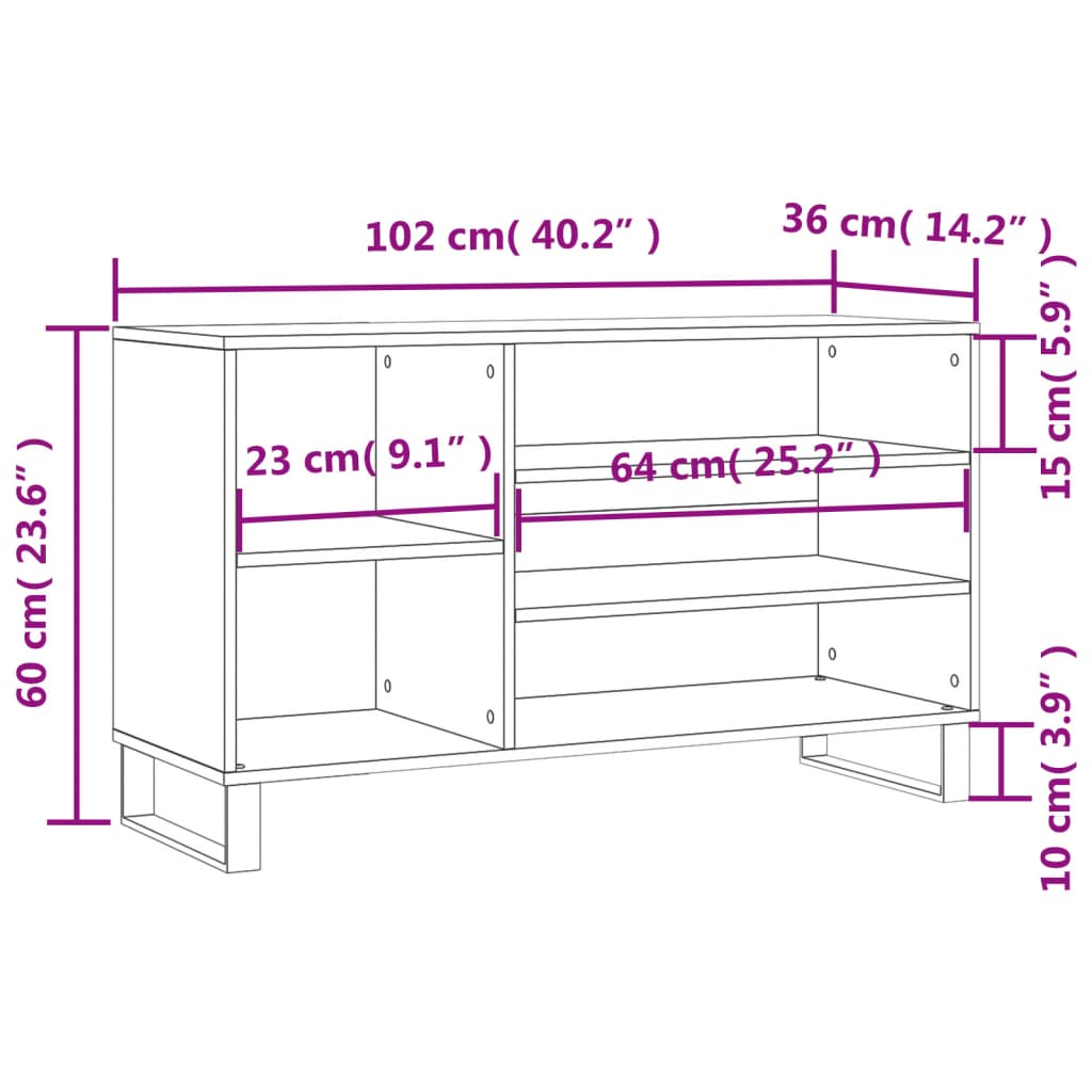 Shoe Rack Concrete Grey 102 x 36 x 60 cm Particleboard