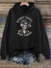 Women's Motivational Quote Skeleton Print Hoodie, Casual Long Sleeve Drawstring Sweatshirt, Comfortable Daily Wear Tops for Spring