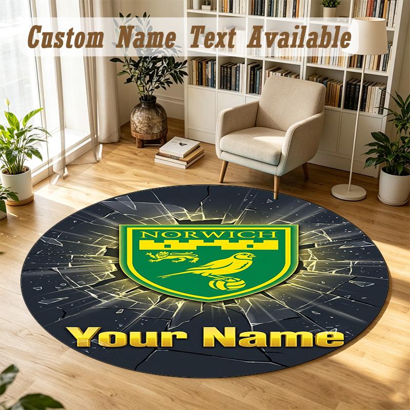Round Rug Custom NameNorwich City Pattern Non Slip Carpet Home Floor Decor
