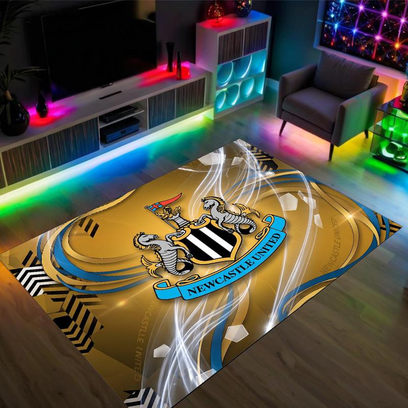Newcastle United Fußball Design Kristall Samt Teppich Gemütlich Nein?Rutschfester Teppich mit Aufdruck für Schlafzimmer Wohnzimmer Eingang