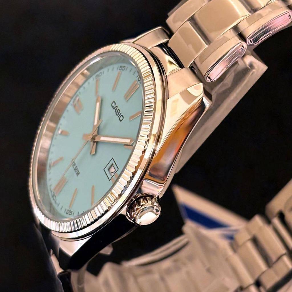Used CASIO Men's Watch, Turquoise Blue/Silver Color, Men's Watch