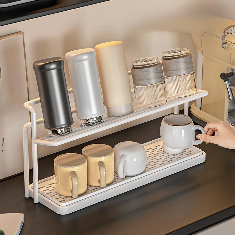 

2-Tier Cup Mug Drying Rack Kitchen Countertop Drainer with Drainboard Utensil Holder Rust-Proof Dish Mug Drying Storage Shelf белый
