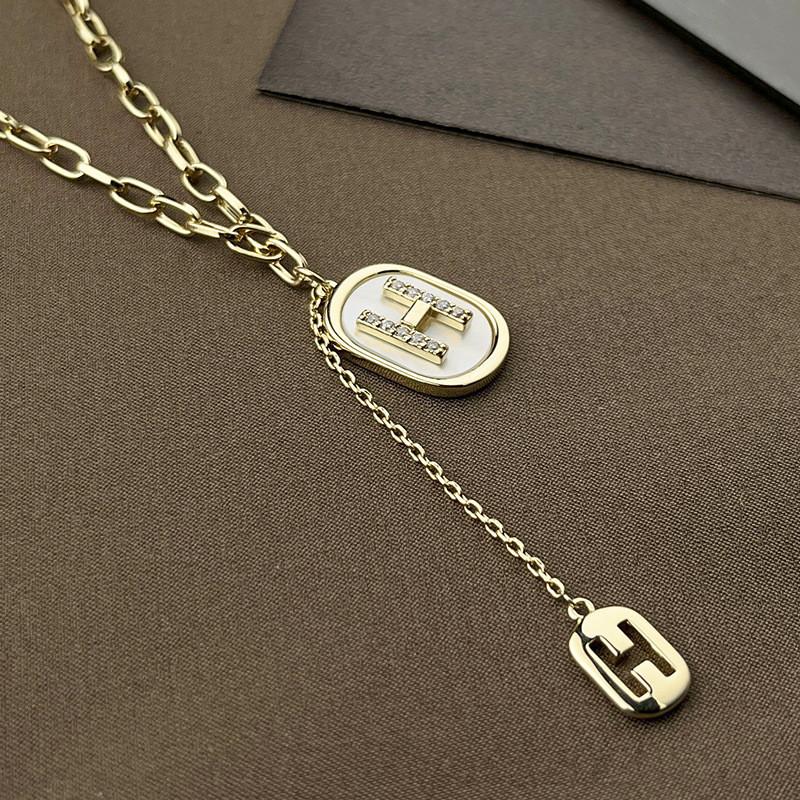 Fashionable Steel Titanium Long Necklace With H Letter Shell Minimalist Style Perfect For Gifts And Everyday Fashion Statement