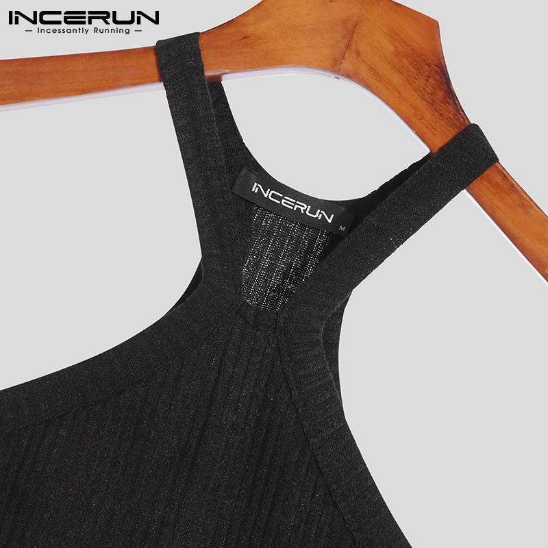 INCERUN S-5XL Summer Mens Fashion Long Sleeved Bare-midriff Tops Sleeveless O-neck Undershirt Mesh See-through Shirts Black Clubwear