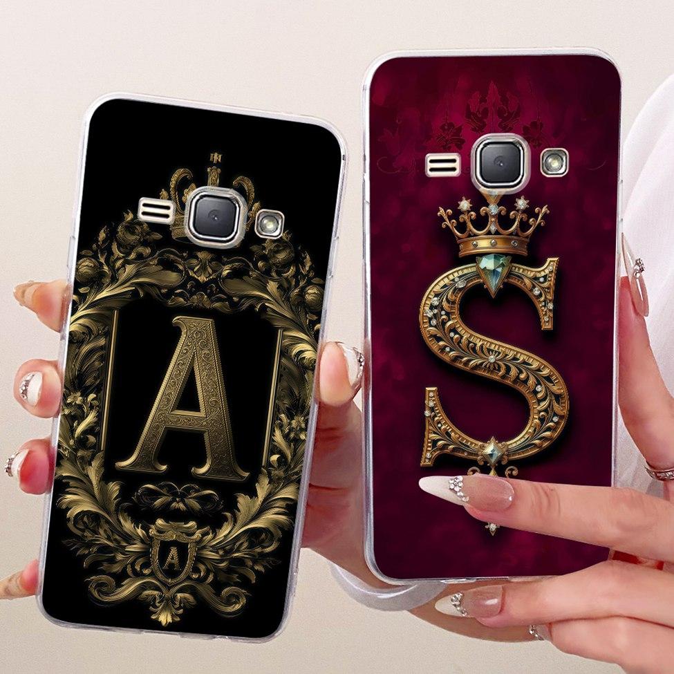 Clear For Samsung J1 2016 SM-J120F Cover For Samsung Galaxy J1 2016 Case Luxury Crown A-Z Letter 2D Flat Pattern Soft Phone Case