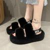 Women Fur Slippers Flats Casual Shoes 2025 Trend New Winter Open Toe Flip Flops Cozy Woman Warm Slides Slingback Zapatos