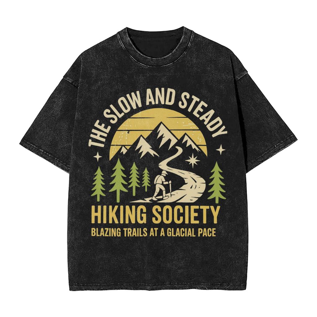 Sloth Hiking Team T Shirts Hip Hop Washed Short Sleeve Oversize Tshirts Vintage For Men Women Tops Streetwear Printed Tees