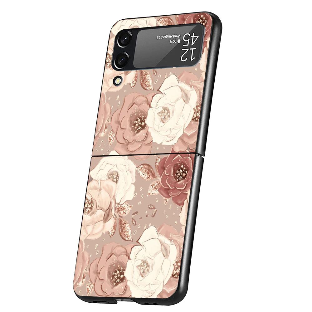 Beautiful Rose Bling Picture Case Phone Cover for Samsung Galaxy Z Flip 6 5 4 3 5G ZFlip6 ZFlip5 ZFlip4 ZFlip3 Black Hard Trend