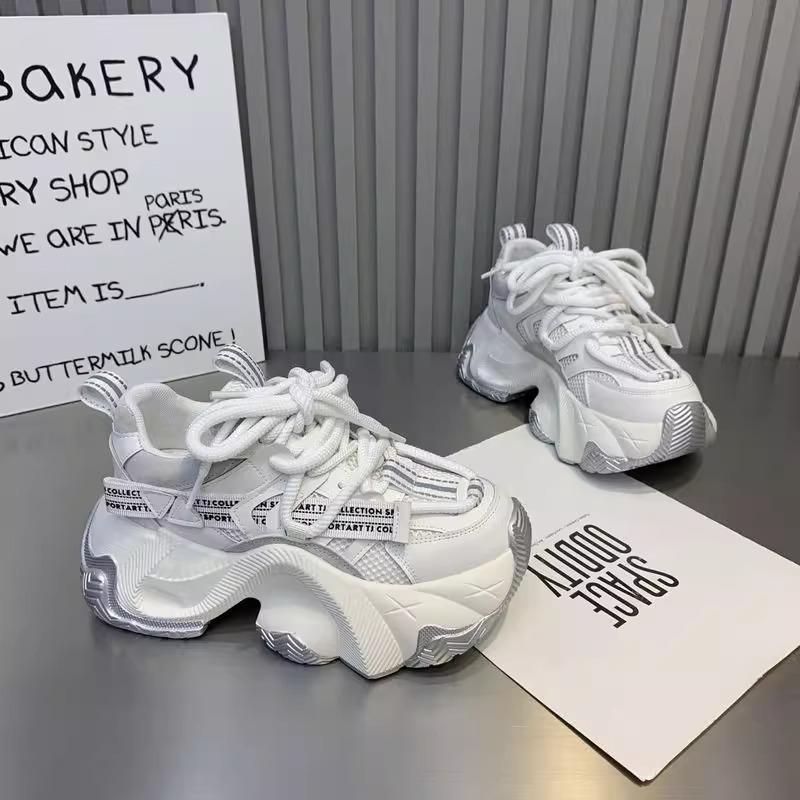 

Папины кроссовки для девочки 2025 Осень Новые Дышащая сетка Европейские кроссовки на платформе Универсальная повседневная обувь ins Модная обувь 40 белый