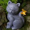 Durable Resin Outdoor Figurine Solar Cat Garden Statue, Cute Sculpture with Butterfly Light, Light Waterproof Animal Statue for Lawn Patio Yard