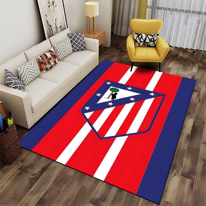 Red-Blue Striped Carpet with Emblem Suitable As a Non-slip Mat for the Living Room or Bedroom Sofa